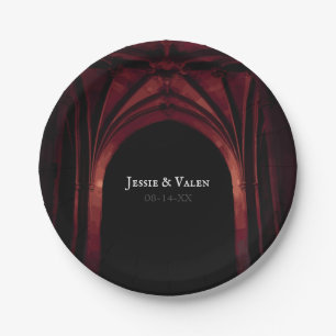 Gothic Arch Elegant Wedding Dark Black Red Paper Plates