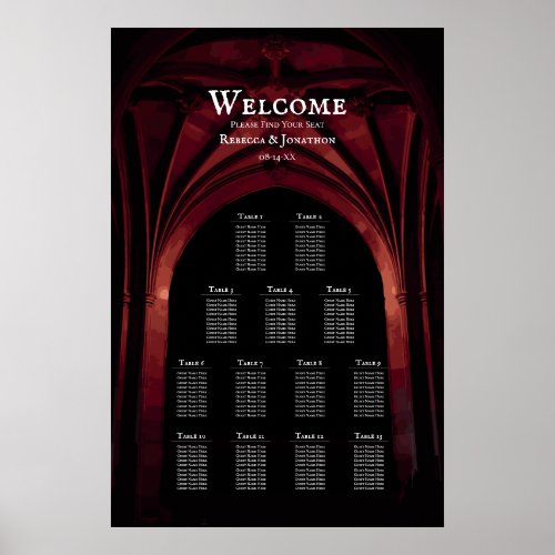 Gothic Arch Elegant Wedding Dark Black Red Poster