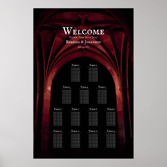Gothic Arch Elegant Wedding Dark Black Red Poster (Front)