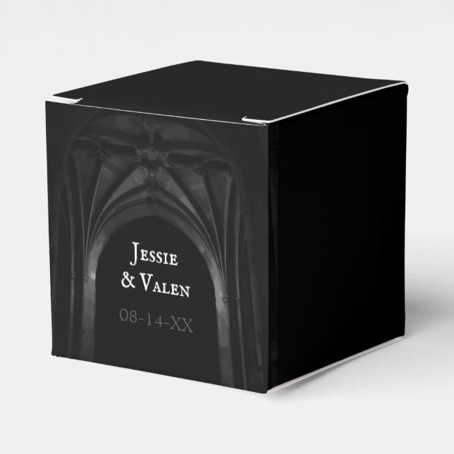 Gothic Arch Elegant Wedding Dark Black & White Favor Boxes (Front Side)