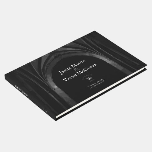 Gothic Arch Elegant Wedding Dark Black  White Guest Book