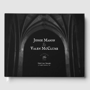 Gothic Arch Elegant Wedding Dark Black & White Guest Book