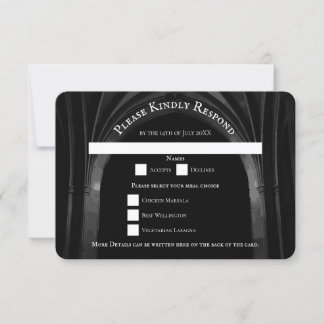 Gothic Arch Elegant Wedding Dark Black & White Invitation