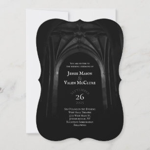 Gothic Arch Elegant Wedding Dark Black & White Invitation