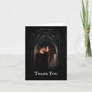 Gothic Arch Elegant Wedding Dark Black & White Letterpress Thank You Card