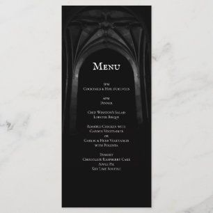 Gothic Arch Elegant Wedding Dark Black & White Menu