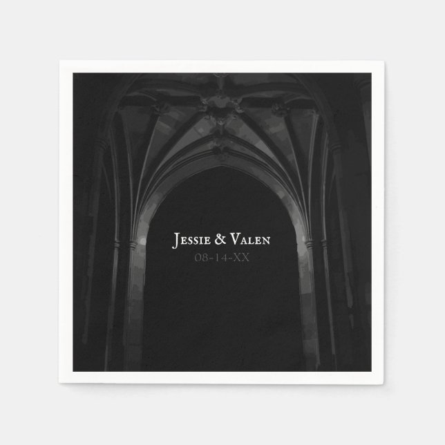 Gothic Arch Elegant Wedding Dark Black & White Napkins (Front)