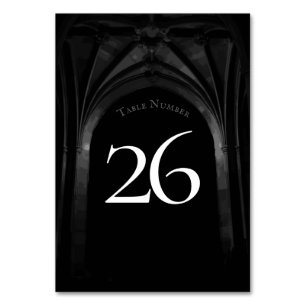 Gothic Arch Elegant Wedding Dark Black & White Table Number