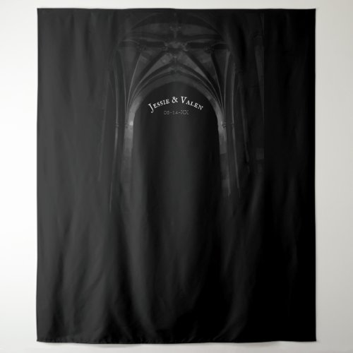 Gothic Arch Elegant Wedding Dark Black  White Tapestry