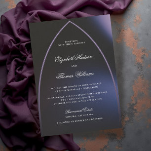 Gothic Arch Moody Blue Purple Minimalist Wedding Invitation