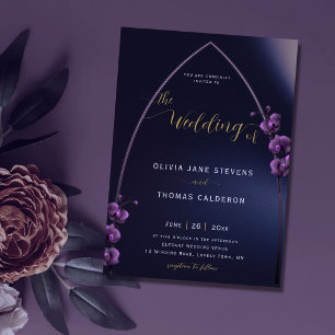 Gothic Arch Moody Purple Orchids Floral Wedding Invitation