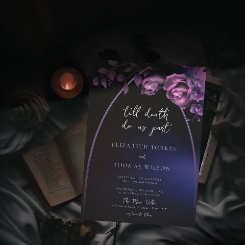 Gothic Arch Moody Purple Romantic Floral Wedding Invitation