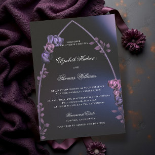 Gothic Arch Moody Romance Dark Blue Purple Wedding Invitation
