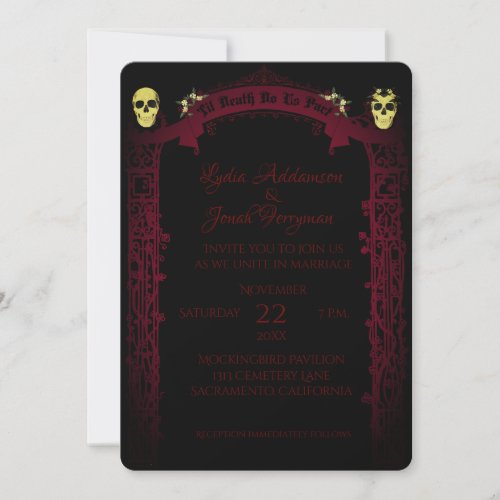 Gothic Arch Trellis and Skulls Wedding Invitation