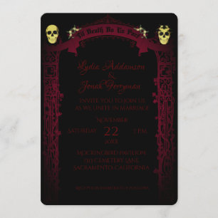 Gothic Arch Trellis and Skulls Wedding Invitation