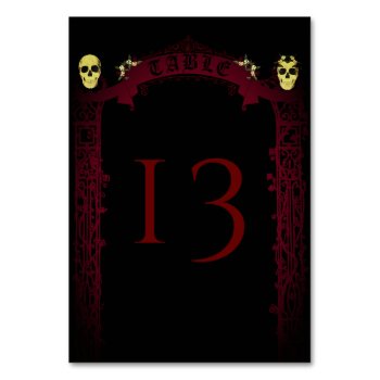 Gothic Arch Trellis And Skulls Wedding Table Number by sfcount at Zazzle