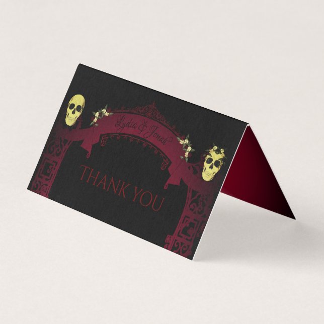Gothic Arch Trellis and Skulls Wedding Thank You (Front)