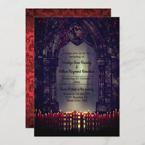 Gothic Archway with Red Candles Wedding Invitation