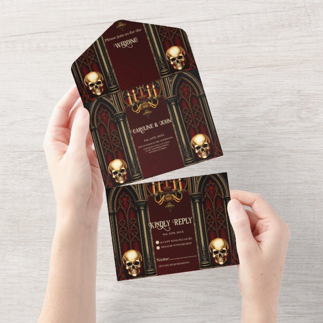 Gothic Archway with Skulls.  All In One Invitation (Tearaway)