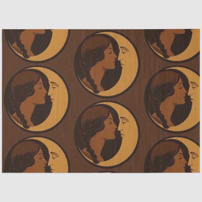 Gothic Art Deco Girl and Crescent Moon Decoupage Tissue Paper (Front)