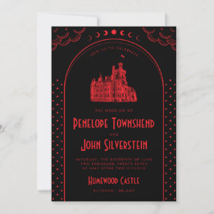 Gothic Art Deco Red Black Castle Wedding Invitation