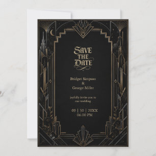 Gothic Art Deco Skyline Rose Wedding Invitation