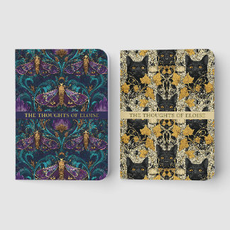 Gothic Art Nouveau Cat Moth Foil Pocket Notebooks