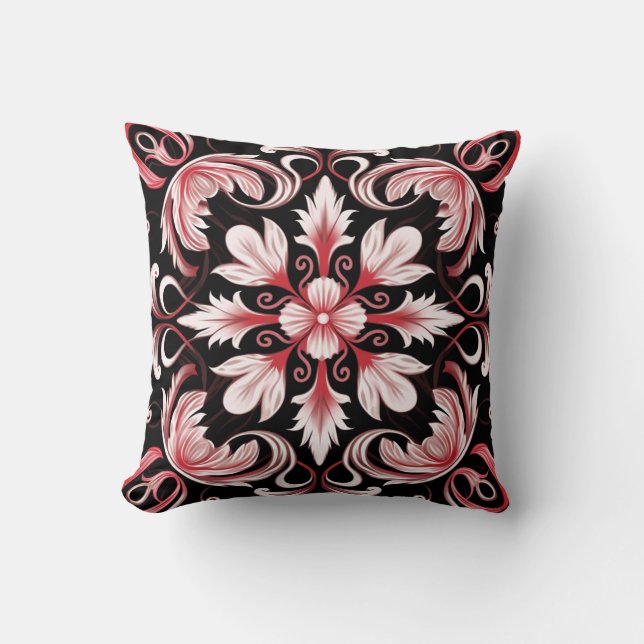 Gothic Art Nouveau Elegant Burgundy Chic Pattern Throw Pillow (Front)