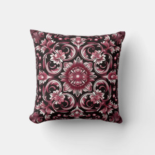Gothic Art Nouveau Elegant Burgundy Chic Pattern Throw Pillow