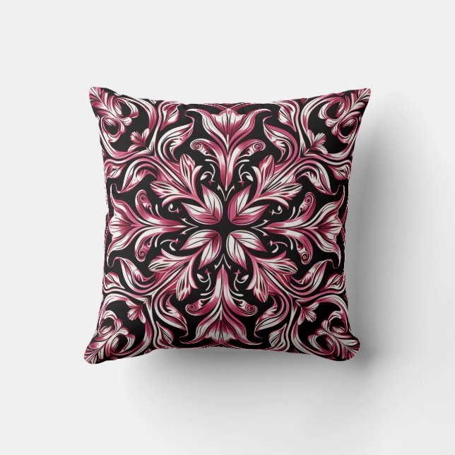Gothic Art Nouveau Elegant Burgundy Chic Pattern  Throw Pillow (Back)
