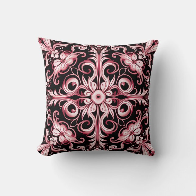 Gothic Art Nouveau Elegant Burgundy Chic Pattern  Throw Pillow (Front)