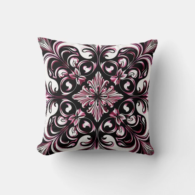 Gothic Art Nouveau Elegant Burgundy Chic Pattern  Throw Pillow (Front)