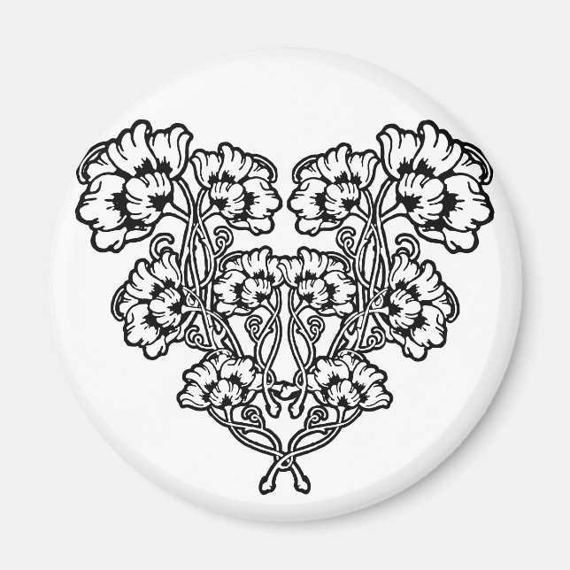 Gothic Art Nouveau Flower Heart Magnet (Front)