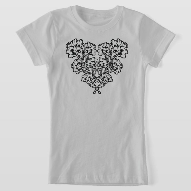 Gothic Art Nouveau Flower Heart T-Shirt (Laydown)