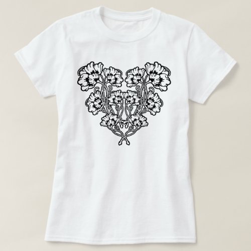 Gothic Art Nouveau Flower Heart T_Shirt