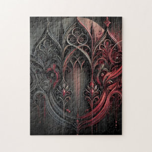 Gothic Art Puzzle – Intricate Red and Black Design