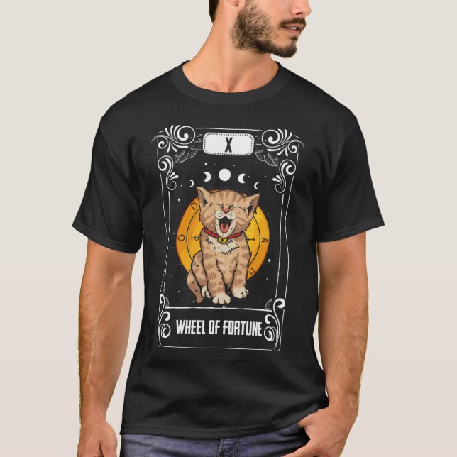 Gothic Astrology Occult Wheel Of Fortune Cat Tarot T-Shirt (Front)
