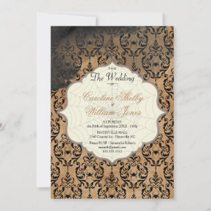 Gothic Autumn Gold Spider Web Wedding Invitation