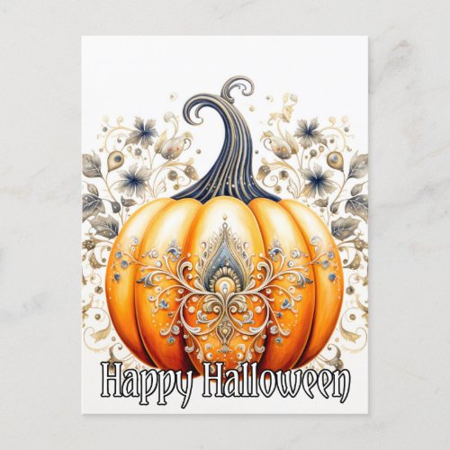 Gothic Autumn Pumpkin Illustration Postcard