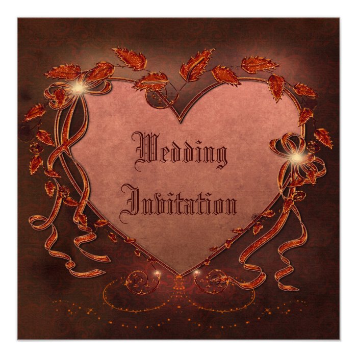 Gothic Autumn Sparkle Heart Linen Wedding Invites