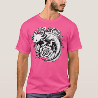 Gothic Axolotl With Flowers Witchy Punk Cool Alter T-Shirt