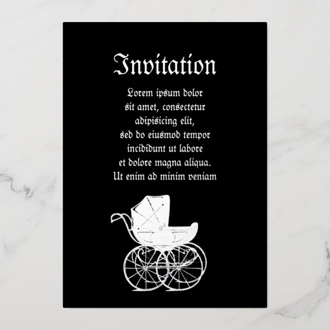 Gothic Baby Carriage Foil Invitation (Front)
