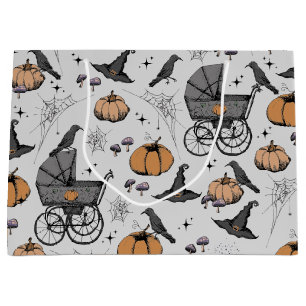 Gothic Baby Carriage Halloween Gray Large Gift Bag