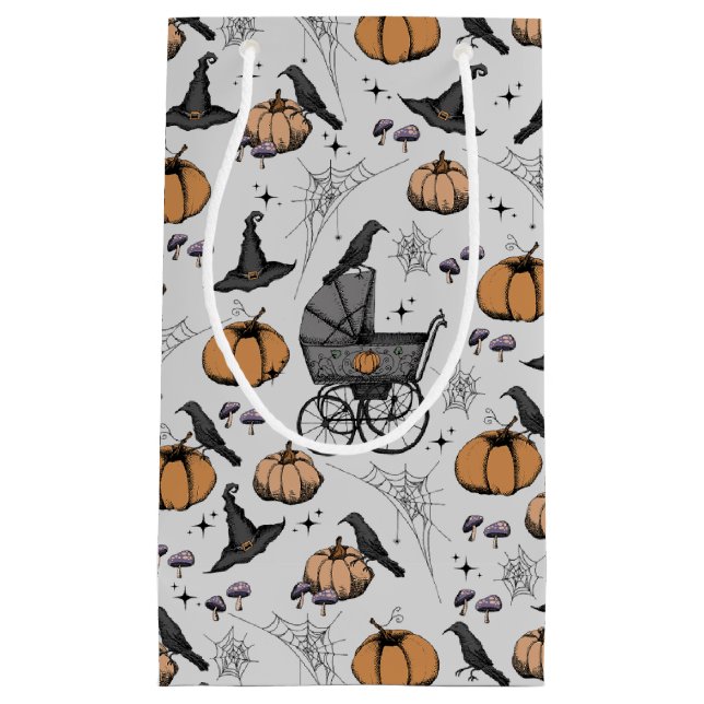 Gothic Baby Carriage Halloween Gray Small Gift Bag (Front)