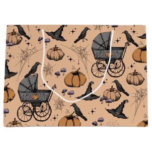 Gothic Baby Carriage Halloween Orange Large Gift Bag