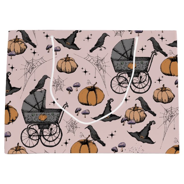 Gothic Baby Carriage Halloween Pink Large Gift Bag (Front)