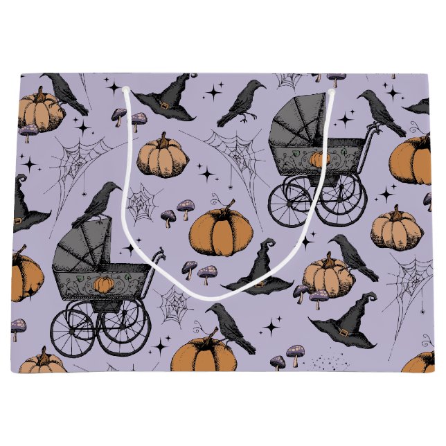 Gothic Baby Carriage Halloween Purple Large Gift Bag (Front)