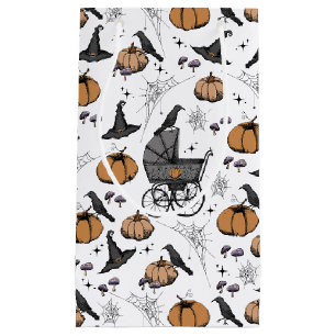 Gothic Baby Carriage Halloween White Small Gift Bag