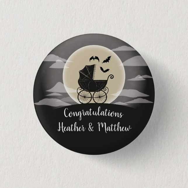 Gothic Baby Shower Halloween Carriage Button (Front)
