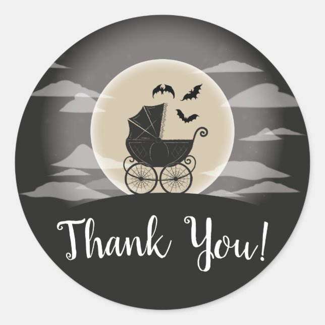 Gothic Baby Shower Halloween Carriage Classic Round Sticker (Front)
